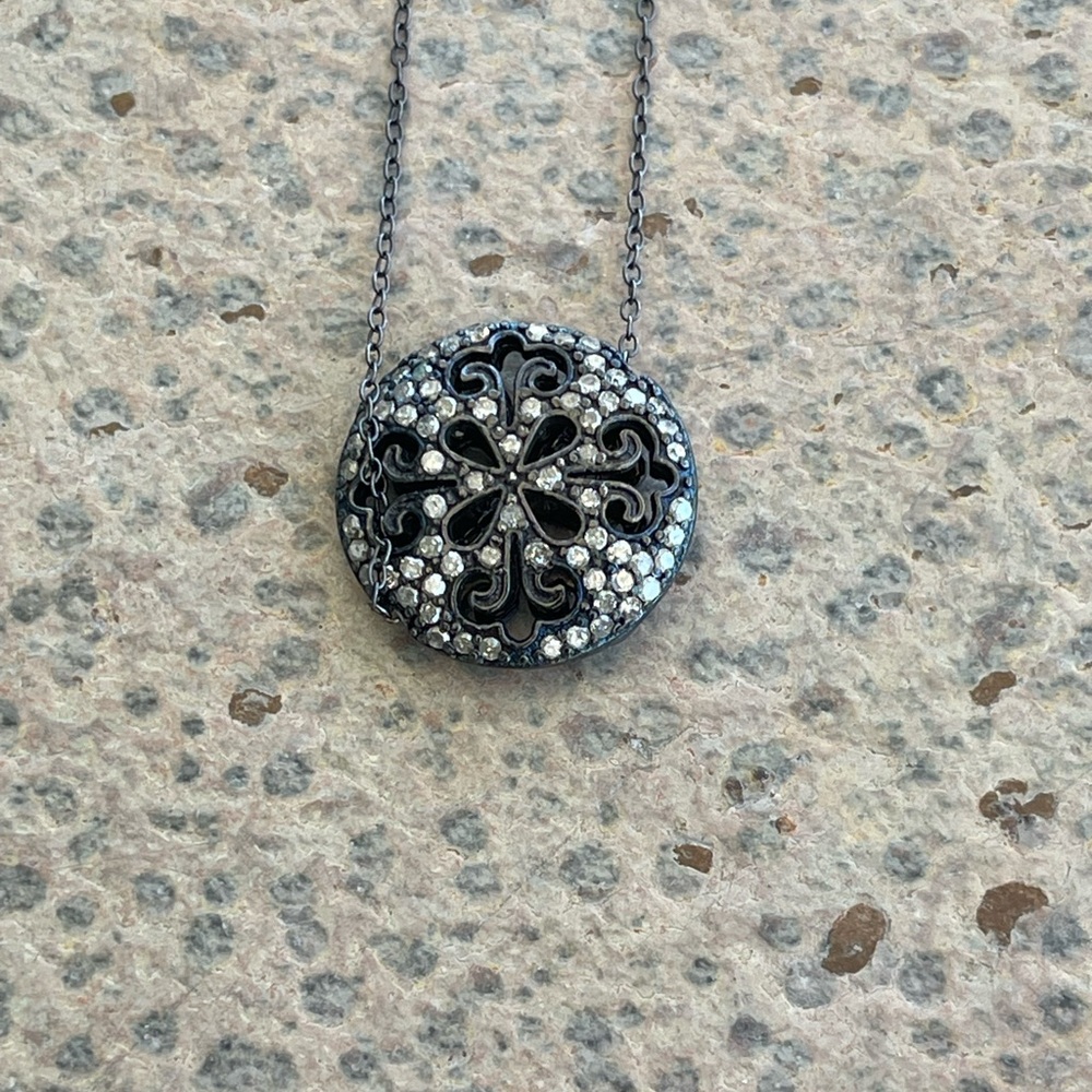 Black Rhodium Diamond Two sided Sterling Silver Pendant Necklace